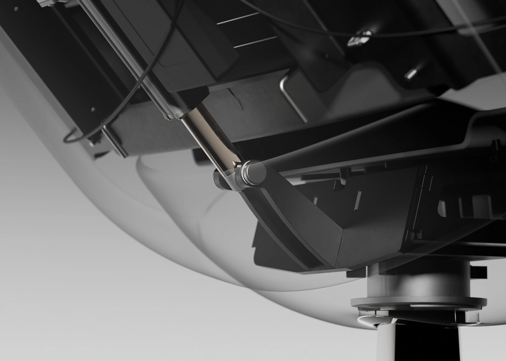 Humanscale Diffrient Lounge chair. Close-up x-ray stylized shot showing the internals.