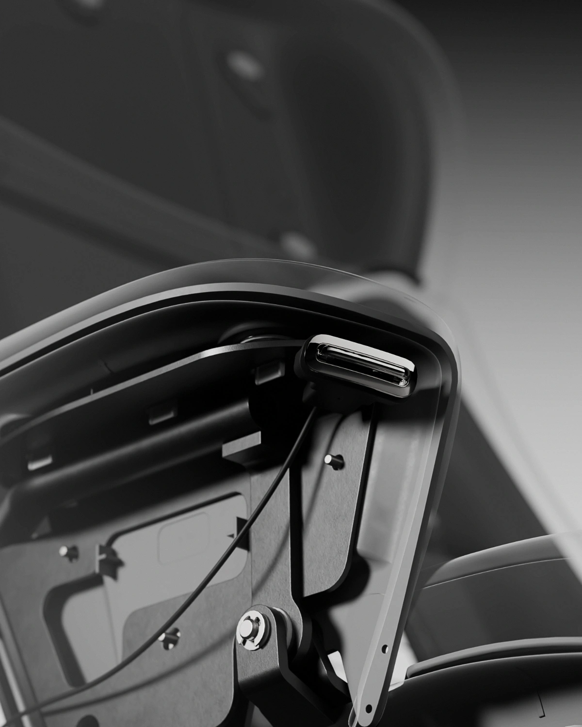 Humanscale Diffrient Lounge chair. Close-up x-ray stylized shot showing the internals.