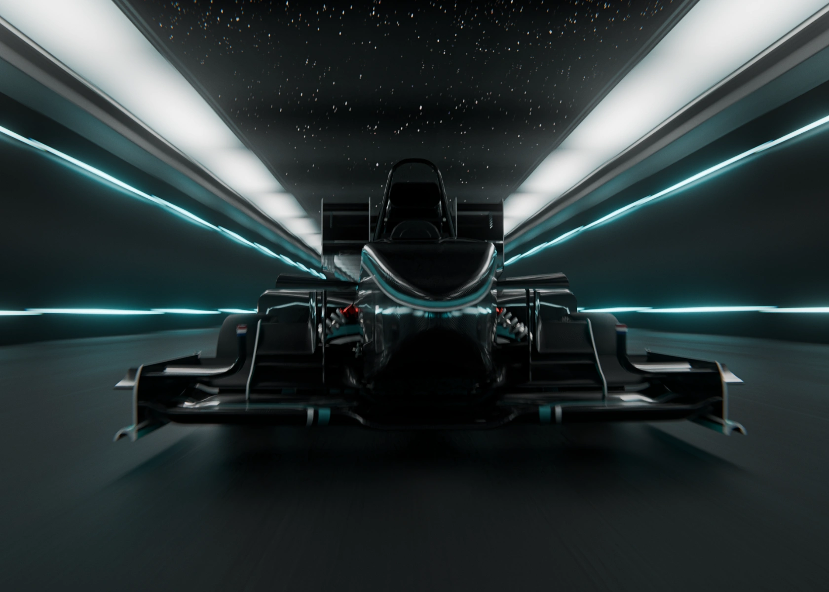 HyDriven Mira. Wide angle image of the car driving towards the viewer.