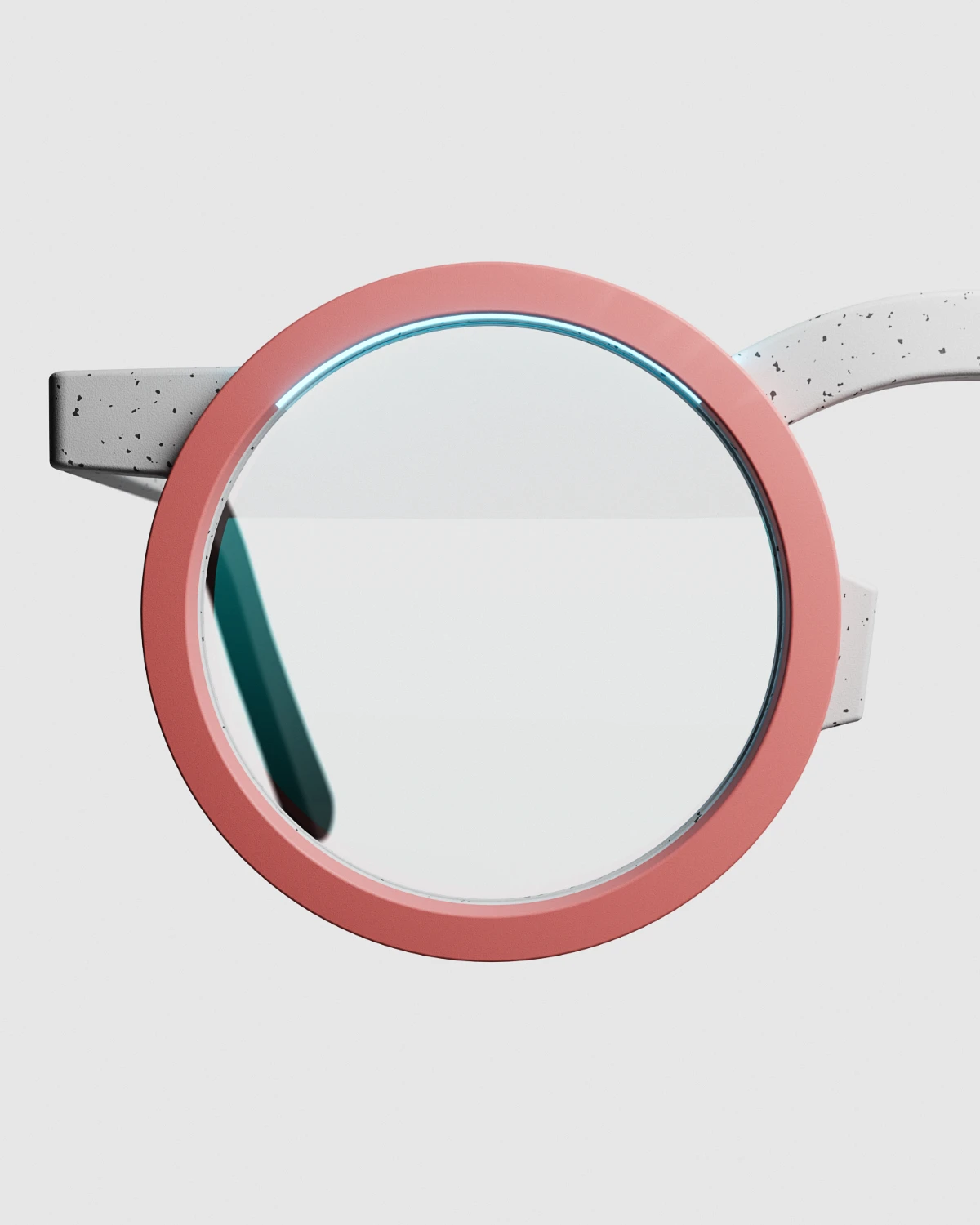 Myopia preventing glasses. Shot from the front highliting the materials.