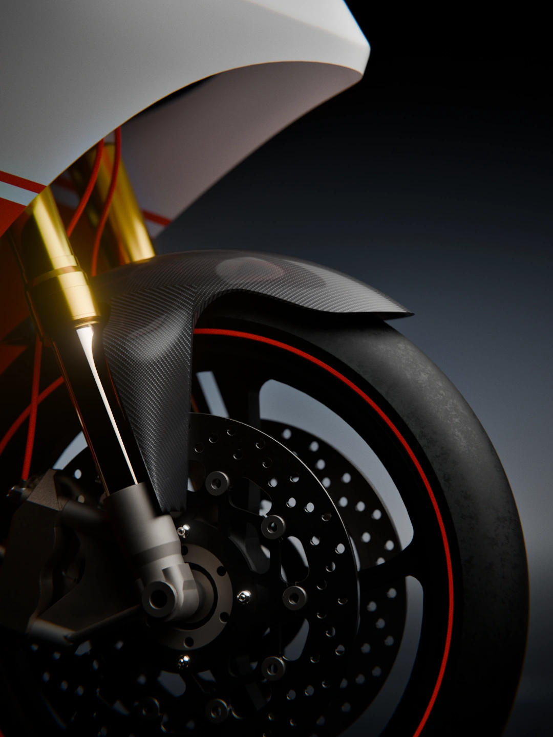 Electric Superbike Twente Nexus-TR. Close-up of the front wheel.