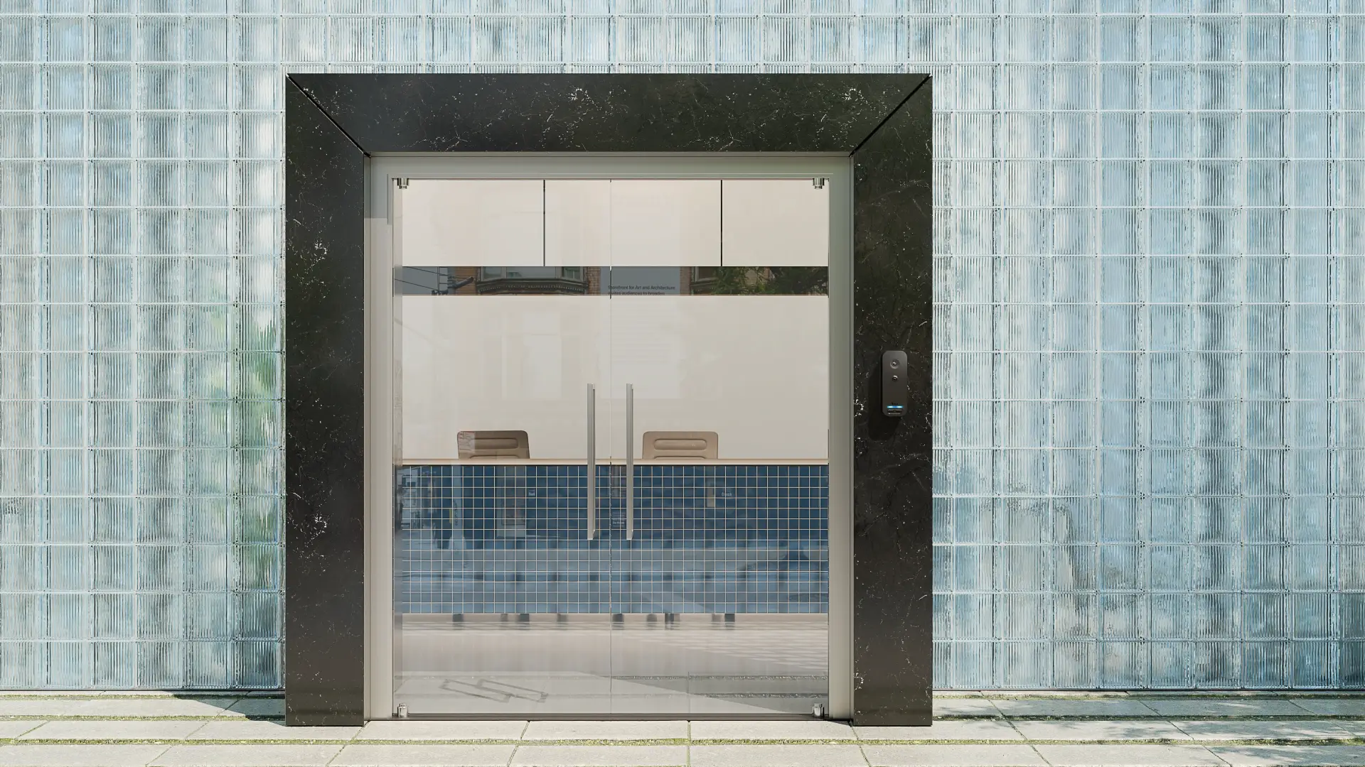 Kisi products in context. Cool office building by day, with Kisi intercom.