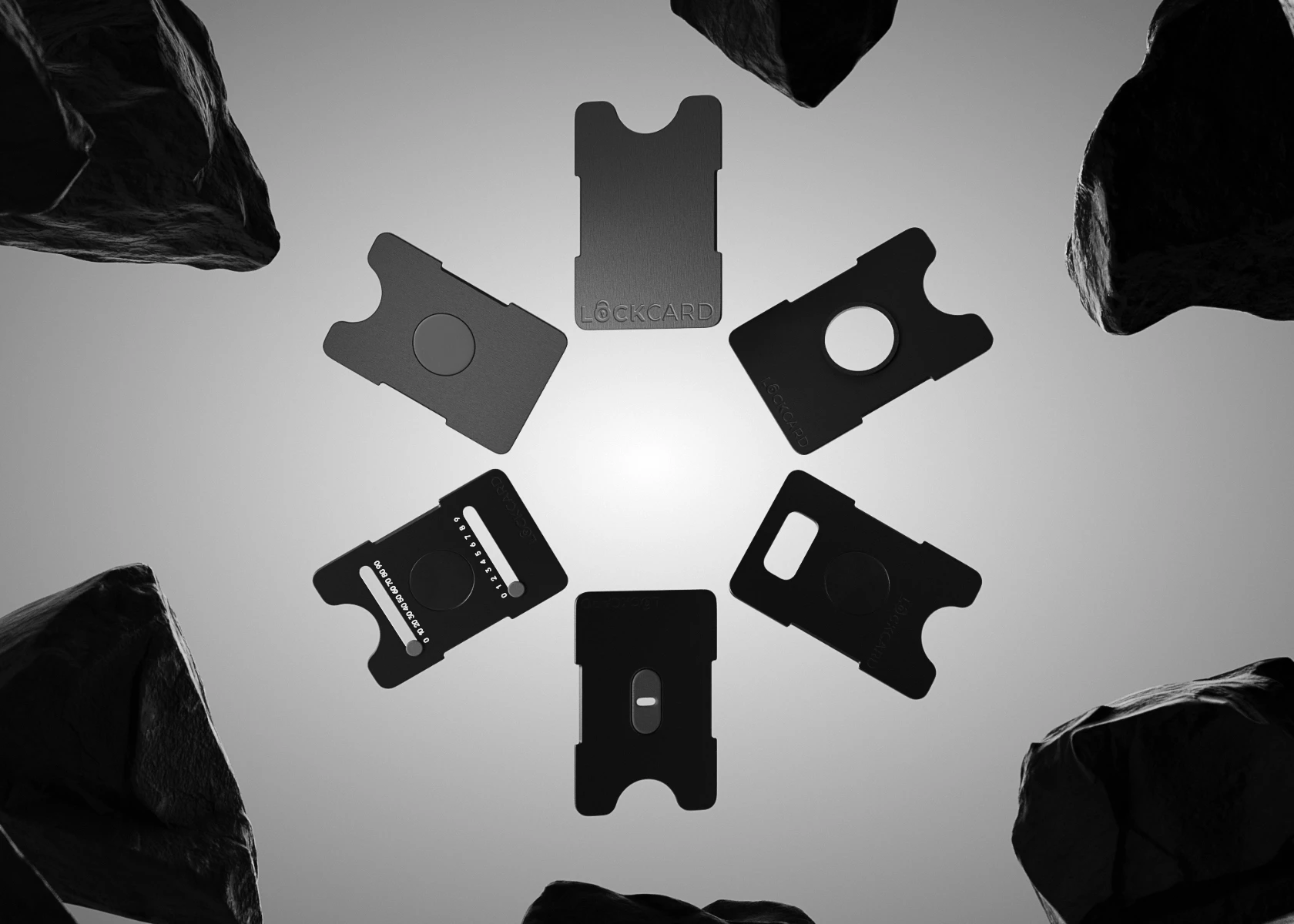 Lockcard cardholder. Floating circle of cardholder covers.