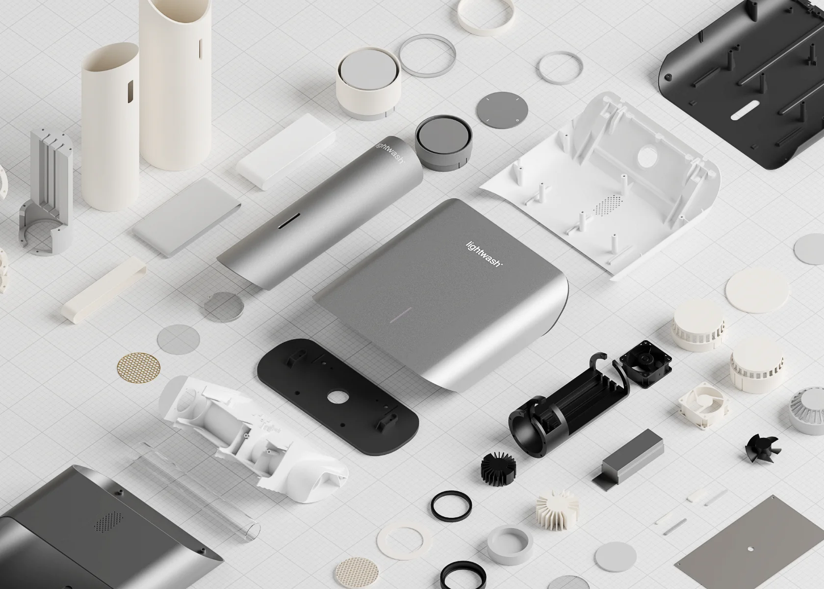 Lightwash by BRACHER. UV hand wash device. Image showing the design process of the UV wash device.